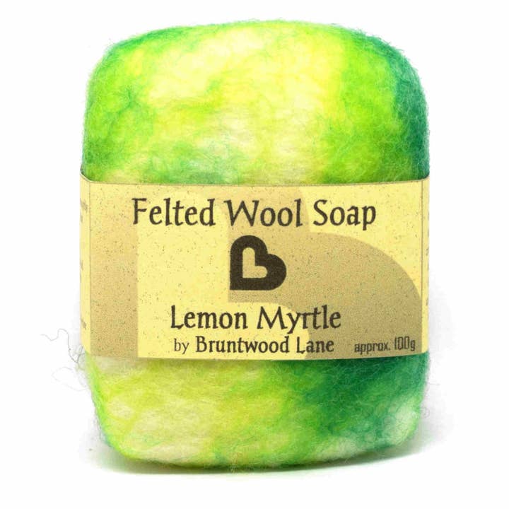 Lemon Myrtle Felted Wool Soap for wholesale by Bruntwood Lane