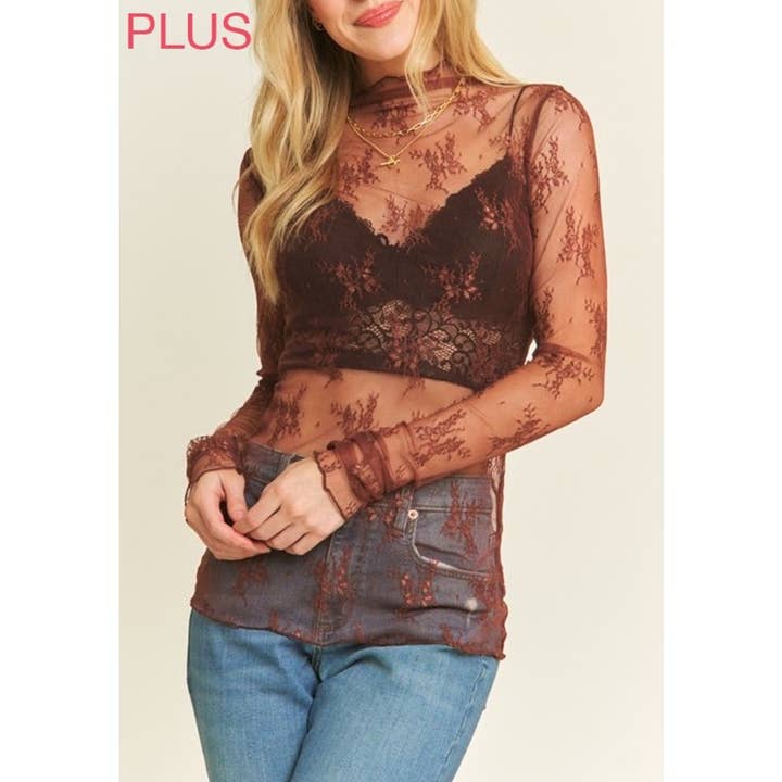 Coloring You - Wholesale Blouse – Women’s - 9602X PLUS SIZE MESH LACE HIGH NECK LONG SLEEVE FITTED TOP5
