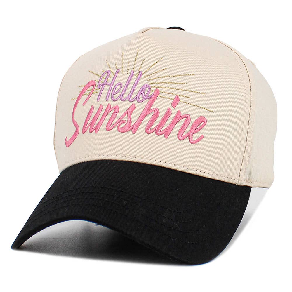 Sensibling Corp. - Vente Casquette de baseball – femme - Casquette de baseball en velours côtelé brodée avec le message HELLO SUNSHINE1