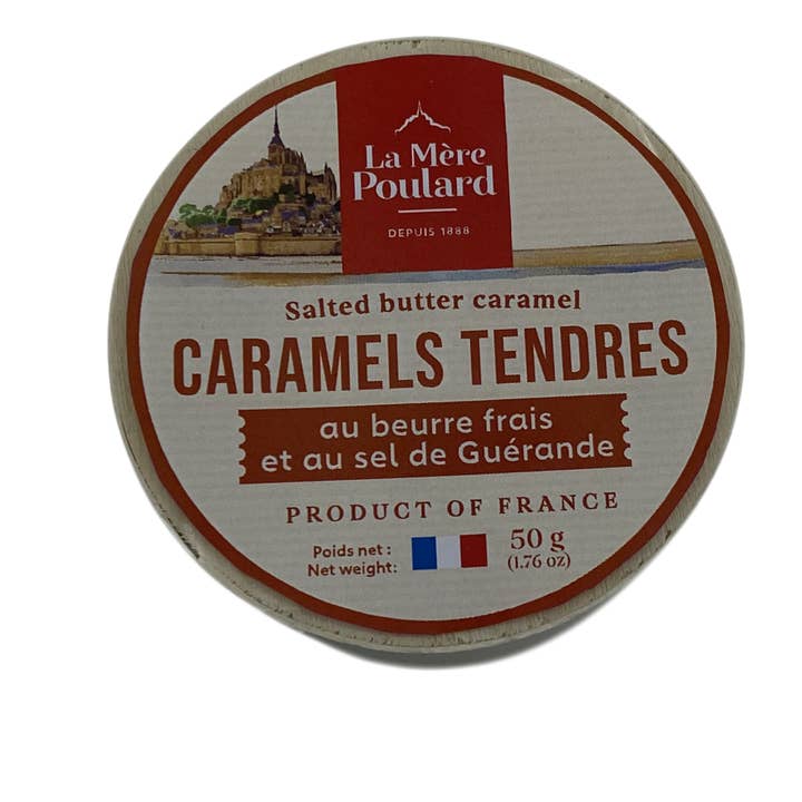 Camembertdoosje met karamels 50 g voor wholesale door Biscuiterie La Mère Poulard