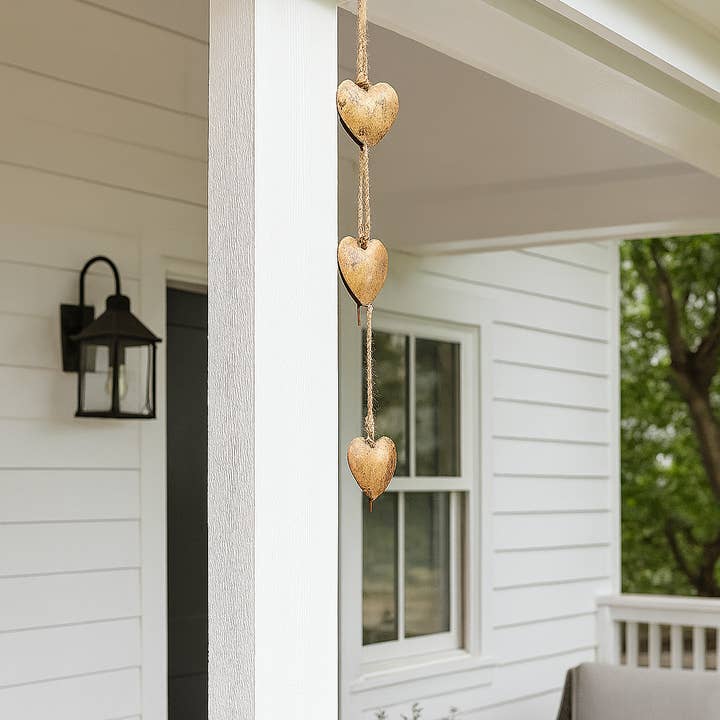 Matr Boomie Fair Trade - Wholesale Wind chime - Alaya Heart Trio Wind Chime - Rustic Bell1