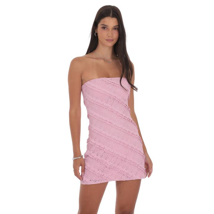 Vestido sin tirantes con volantes de encaje en rosa para venta al por mayor de Lucy In The Sky