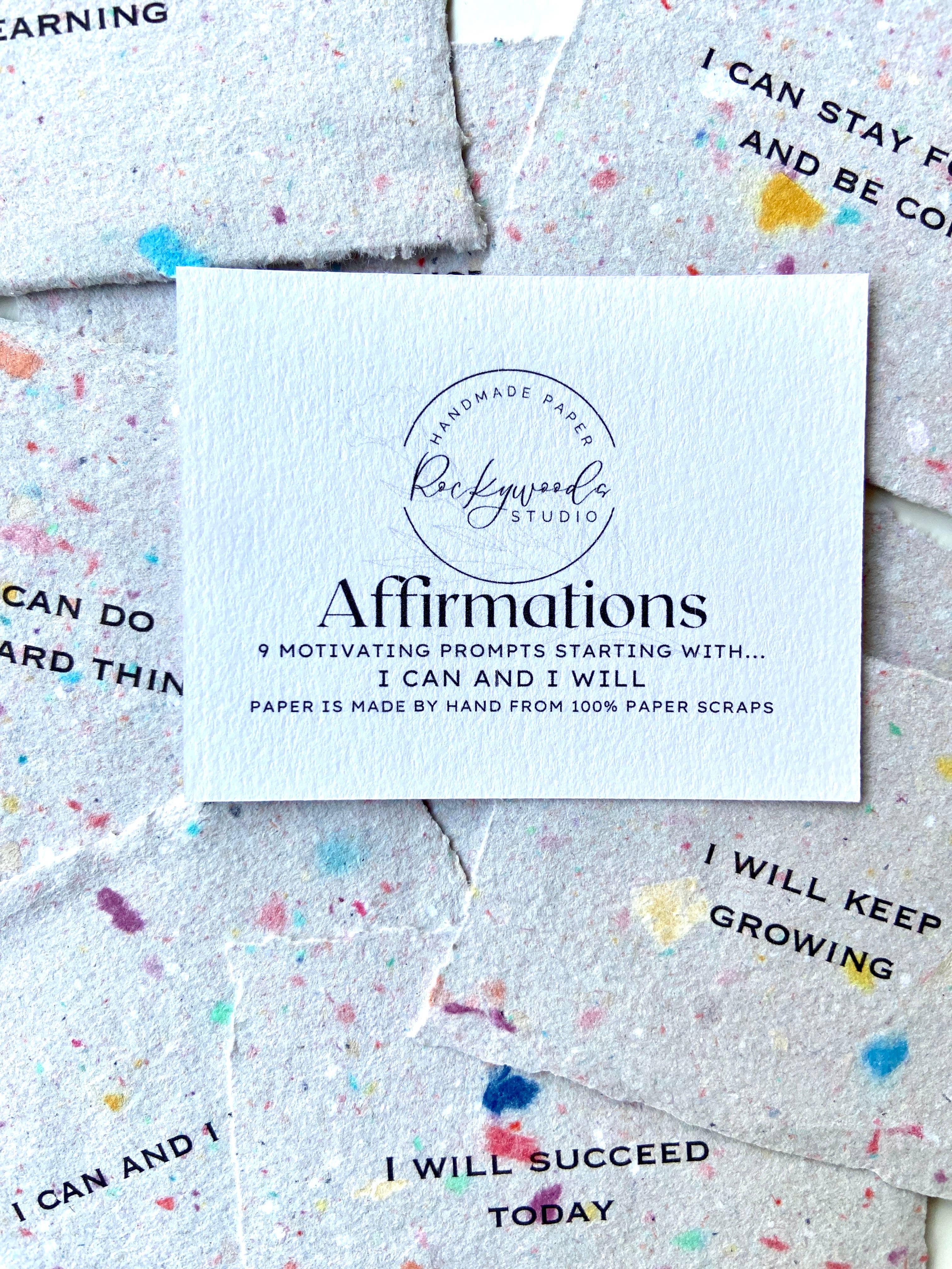 Rockywoods Studio - Wholesale Stationery/Notecard Set - I CAN AND I WILL Affirmation Cards on Handmade Paper