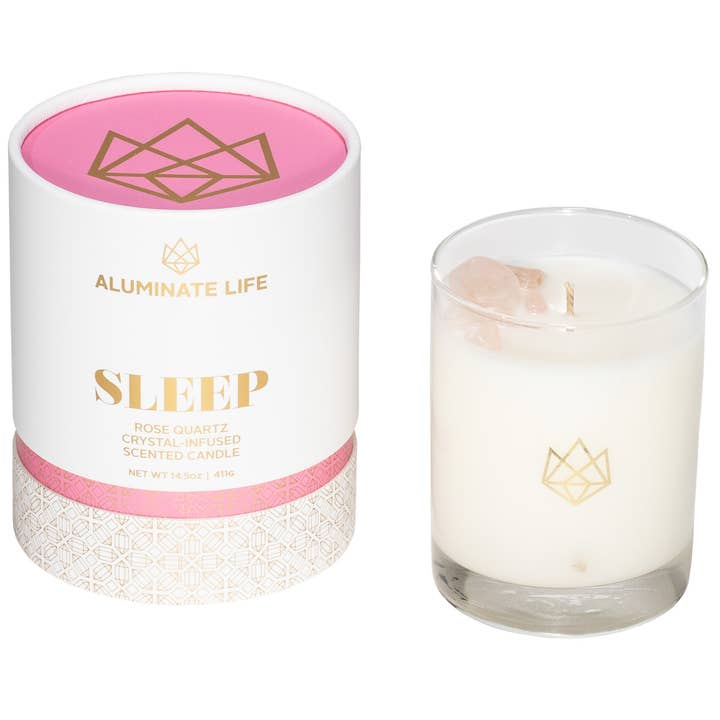 Aluminate Life - Wholesale Jar/Filled Candle - Sleep Rose Quartz Crystal Essential Oil Scented Candle