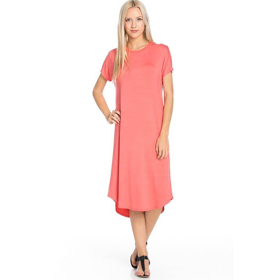 Azules Clothing - Wholesale Dress - Women's - ADM-8252RS Loose fit Crew Neck Hem Midi Dress8