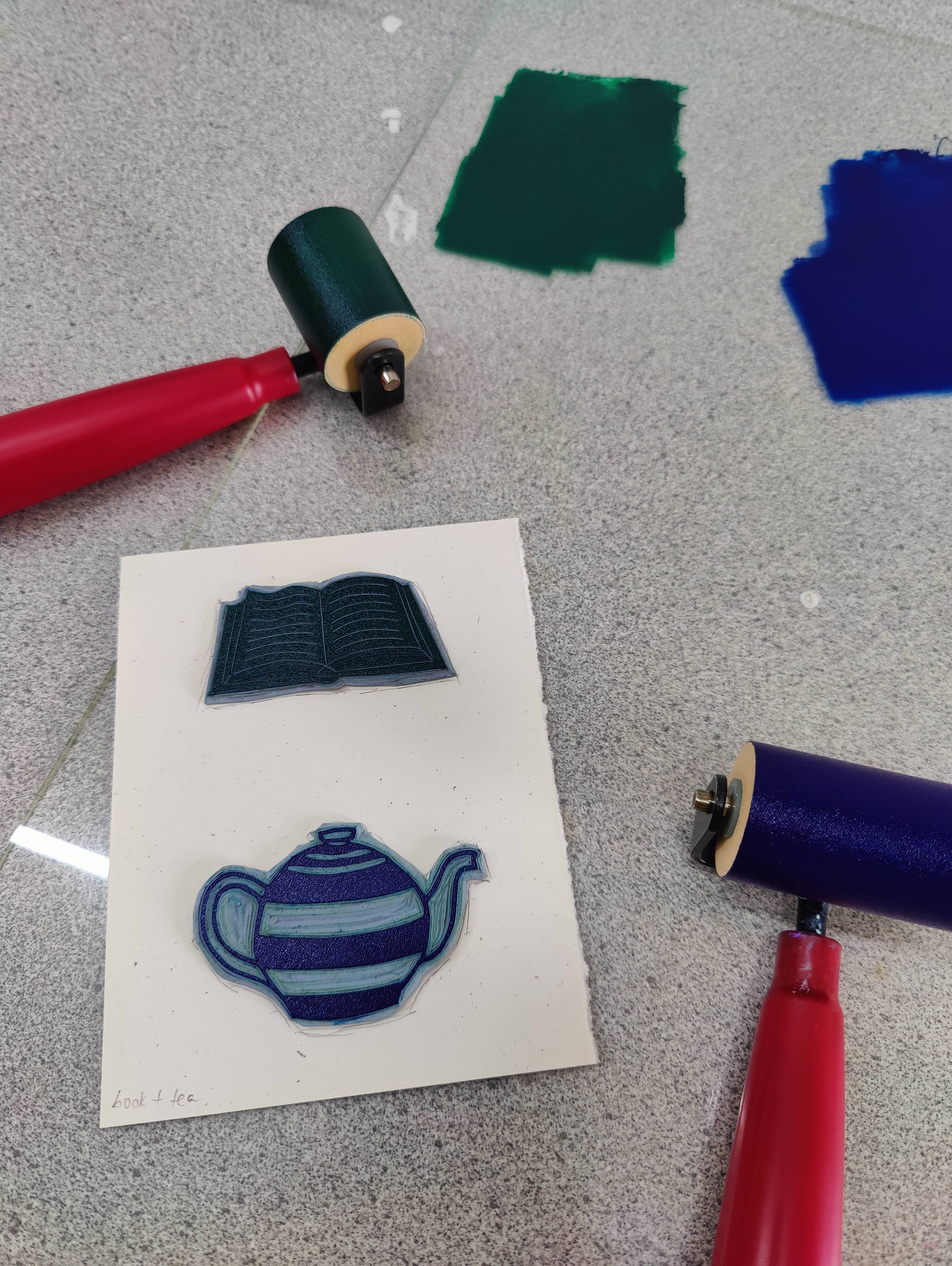 Winter Pickle Press - Wholesale Everyday Greeting Card - Handprinted linocut tea and a good book folded card1