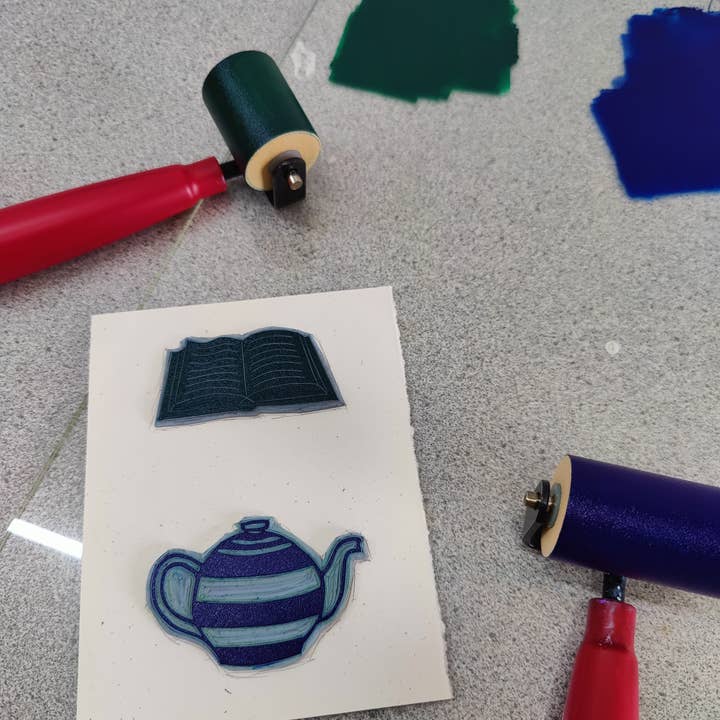 Winter Pickle Press - Wholesale Everyday Greeting Card - Handprinted linocut tea and a good book folded card1