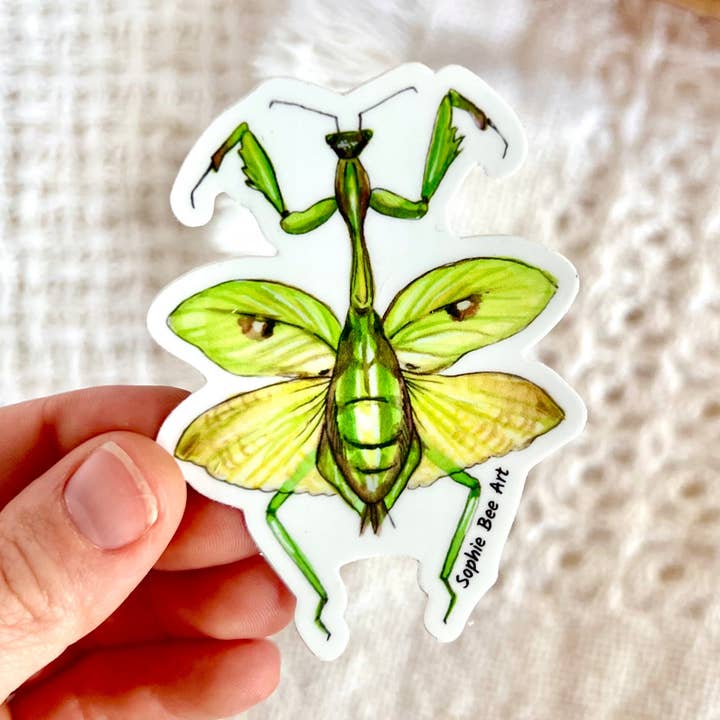 Adesivo in vinile Praying Mantis 3x3" per la vendita all'ingrosso da parte di Sophie Bee Art