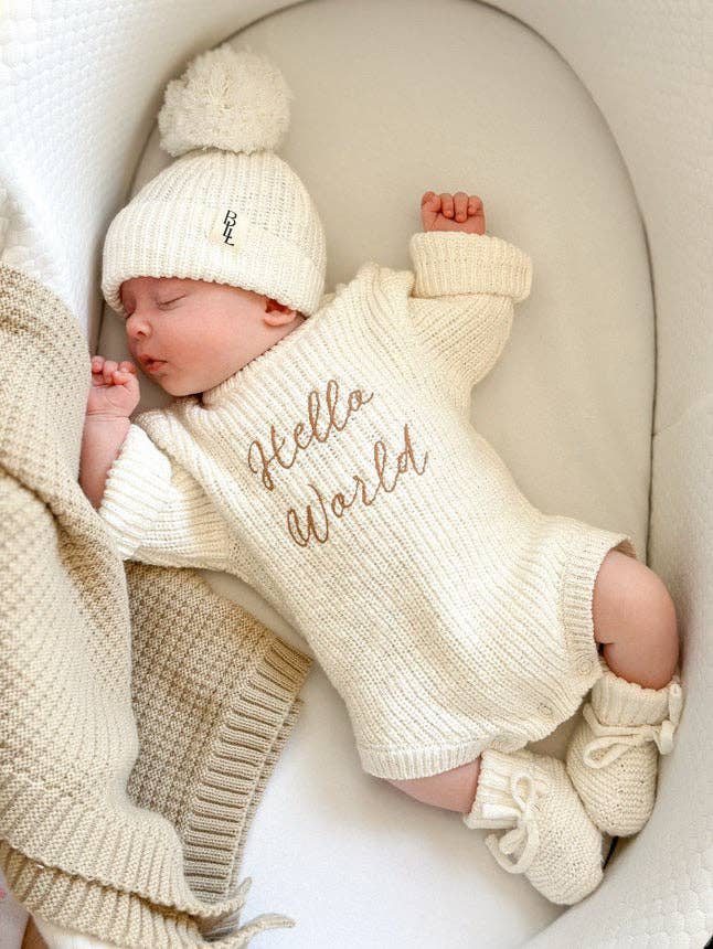 Brave Little Lamb the Label - Vente Barboteuse – bébé - Barboteuse d'annonce 'Hello World' | Nuage texturé6