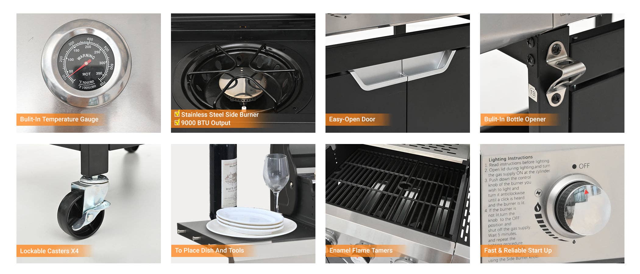 39F Inc. - Wholesale Outdoor Grill Tools - 3-Burner Stainless Steel Propane Gas Grill with Side Burner12