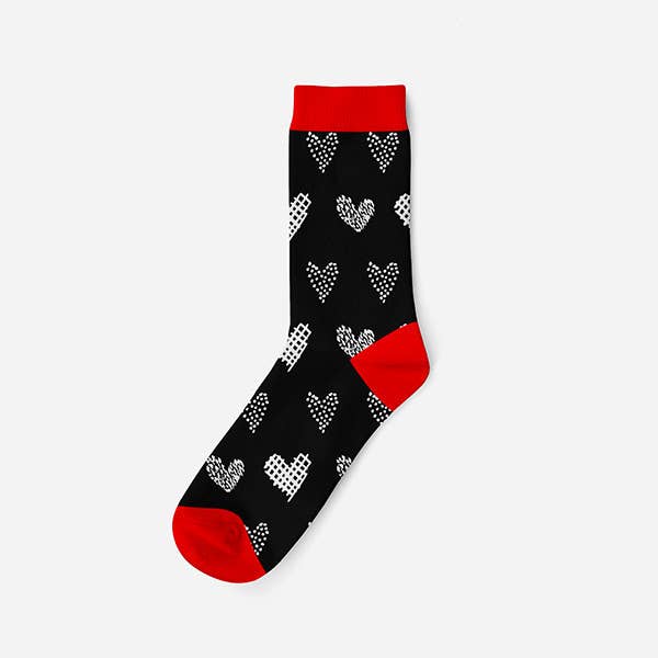 Calcetines de Mujer de Algodón - Negro-Rojo - Patrón de Corazones - Evidence para venta al por mayor de Evidence