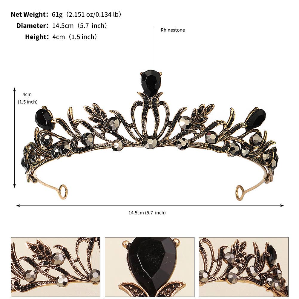 Tourtiwi - Wholesale Tiara - Women's - Obsidian Tiara Rhinestone Alloy Headdress Black Crown44