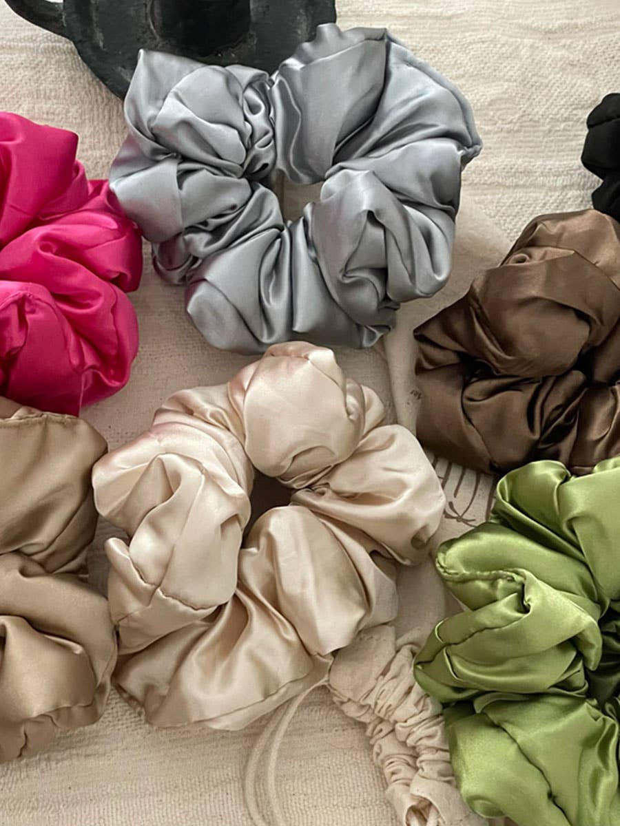 DOUBLJU - Wholesale Scrunchie - Women's - Solid Color Satin Hair Tie Pleated Scrunchie Hair Band8