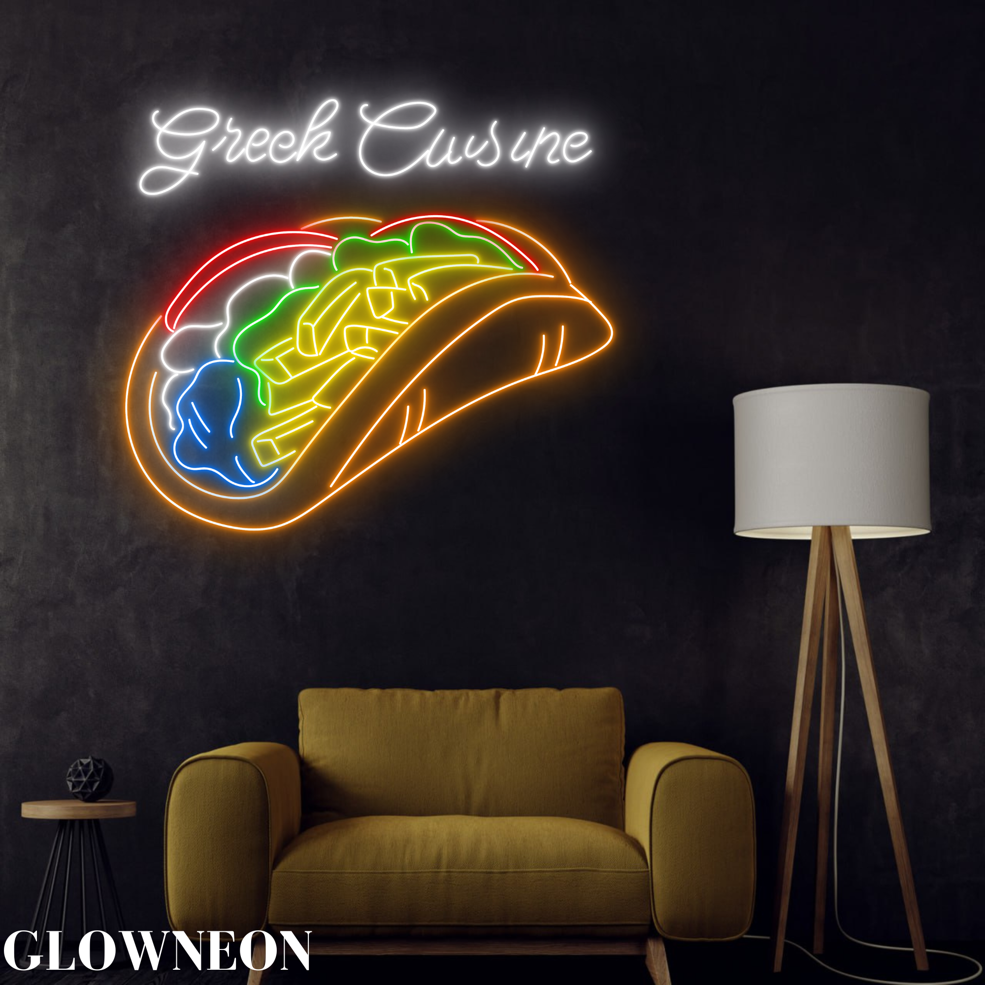 Glow Neon - Vente Enseignes néon - Décoration au néon de cuisine grecque, lampes LED pour restaurant Gyros grec1