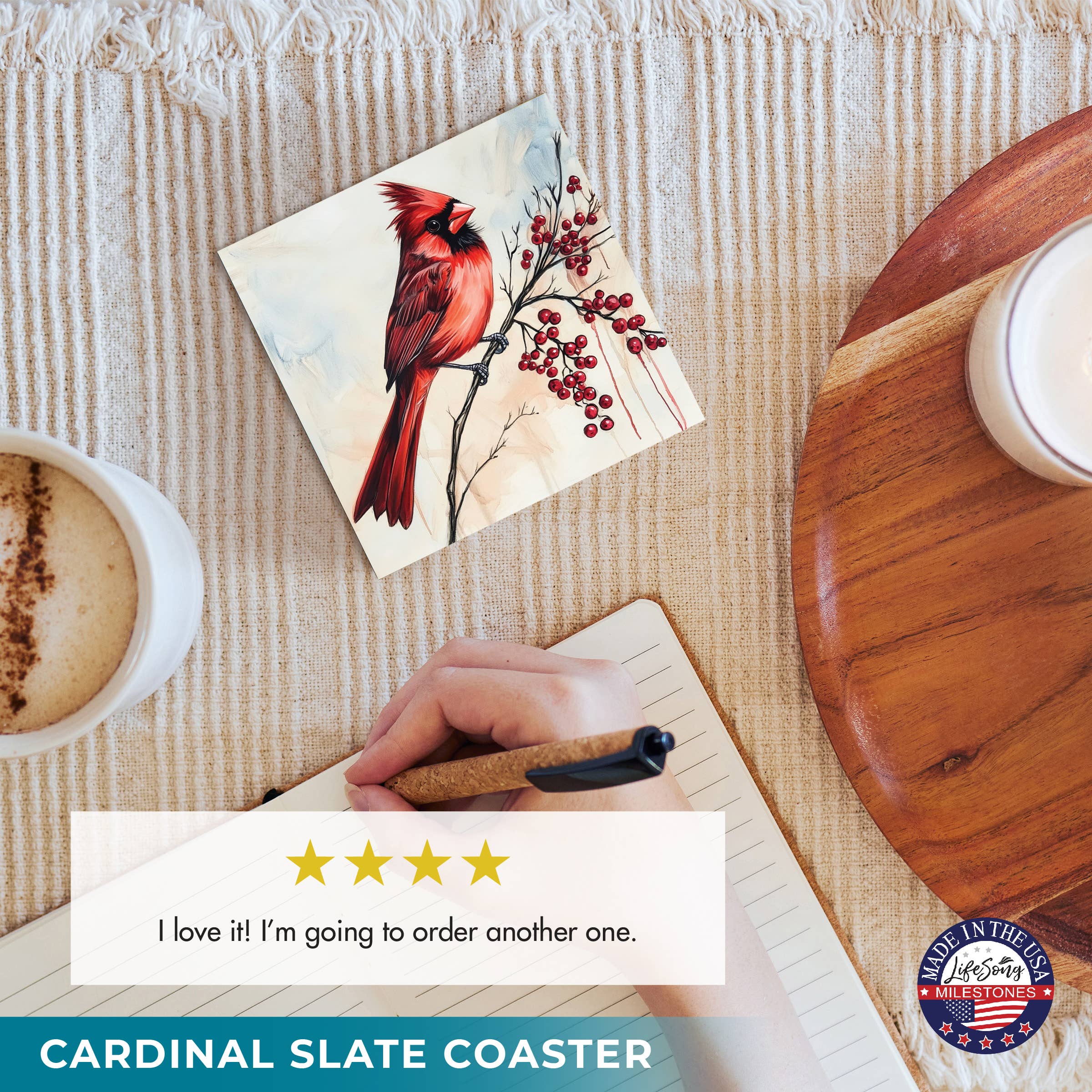 LifeSong Milestones - Wholesale Coasters - Cardinal Bird Slate Drink Coasters – Set of 4 for Hot Drinks6