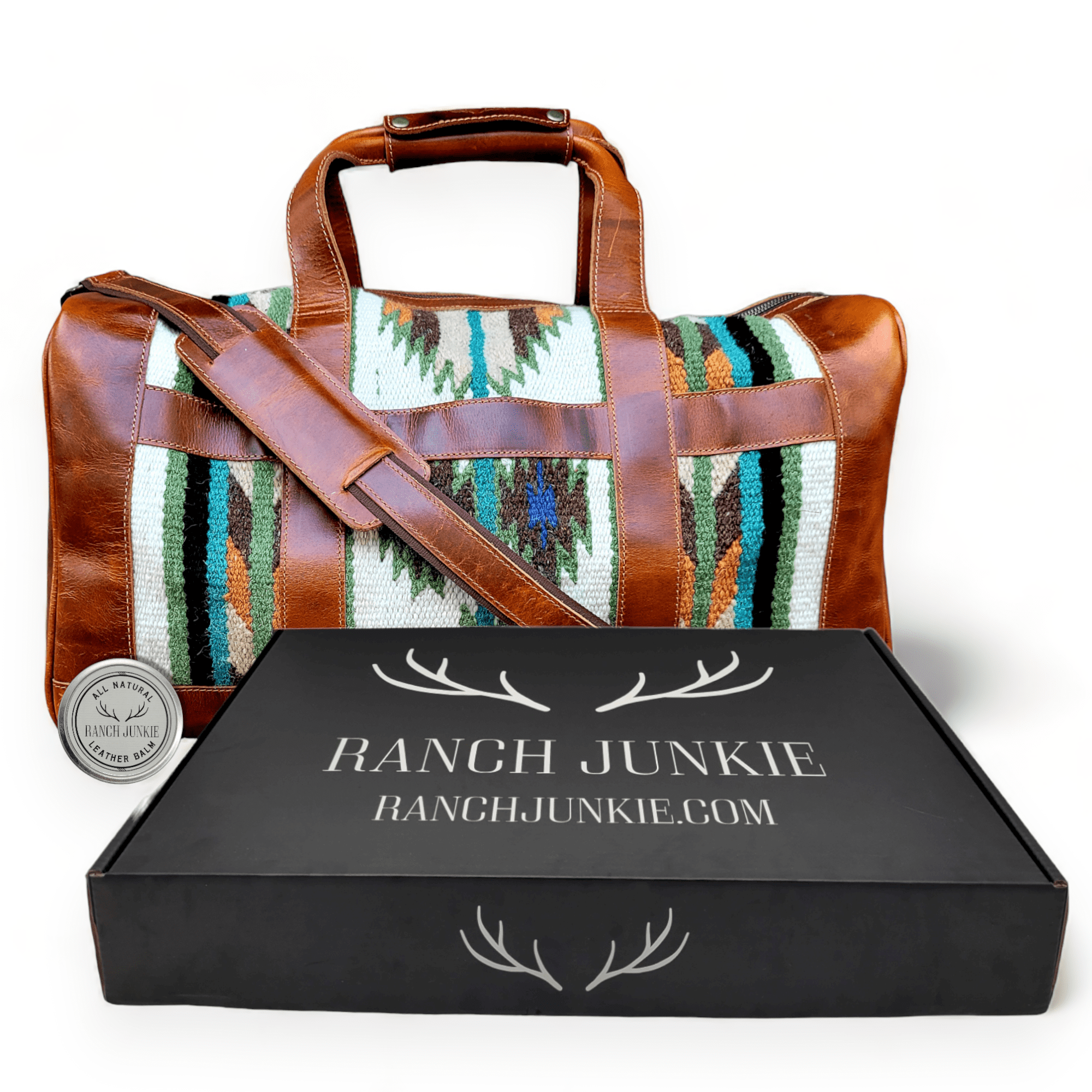 Ranch Junkie - Wholesale Weekender Bag - Unisex - Southwestern Saddle Blanket Aztec Weekender Aspen Leather Duffel Bag0