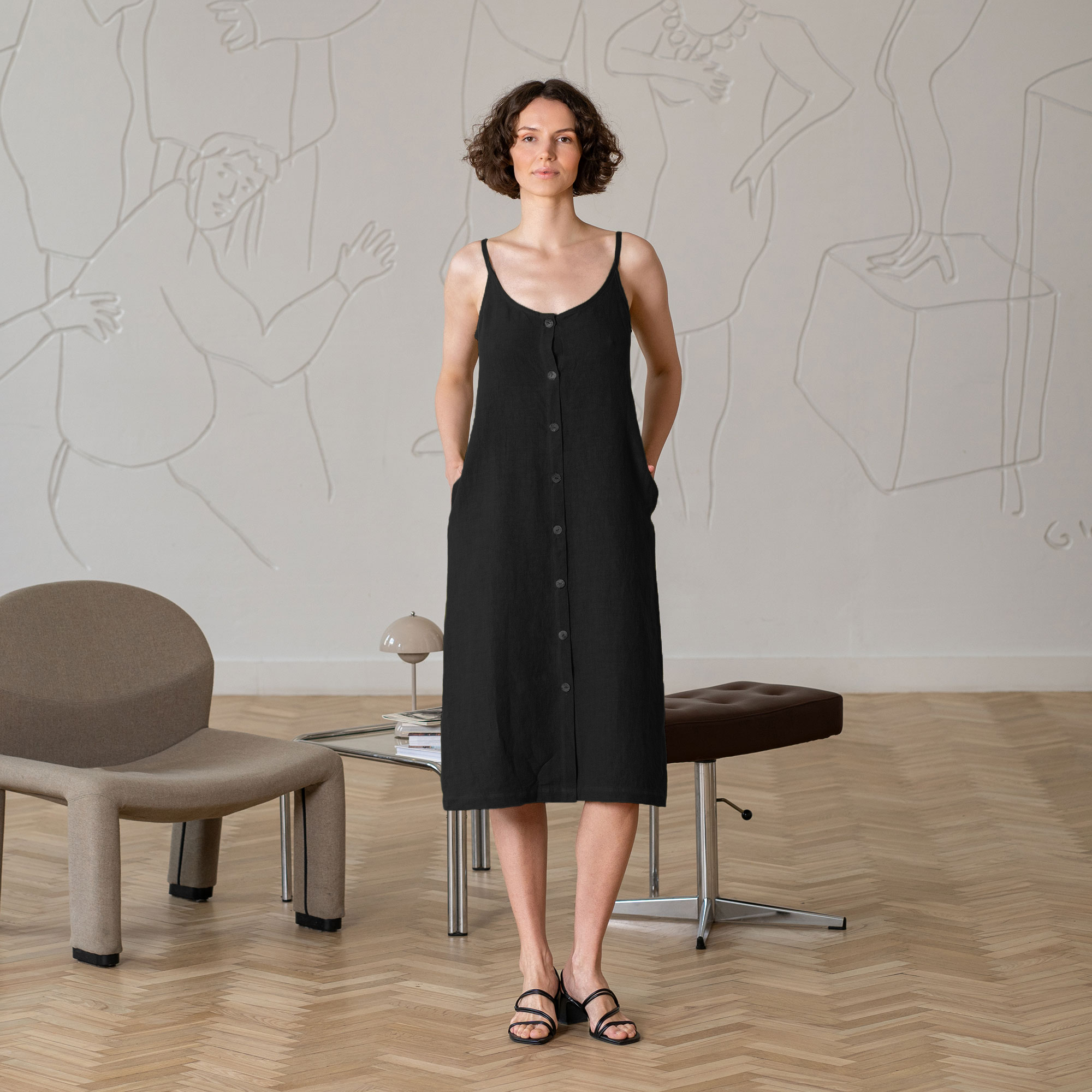 menique - Wholesale Dress - Women's - Linen Button Down Dress Hope - Casual Slip Dress0