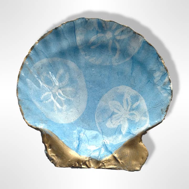 Blue Sand Dollar Scallop Shell Trinket Dish | Gold Rim for wholesale by Shell Yeah By Jaks LLC