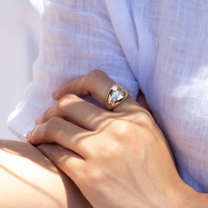 Bague Dôme en Pierre Baguette, Bague Dôme, Bague en Pierre CZ Baguette pour la vente par Lacosta Jewelry Corp