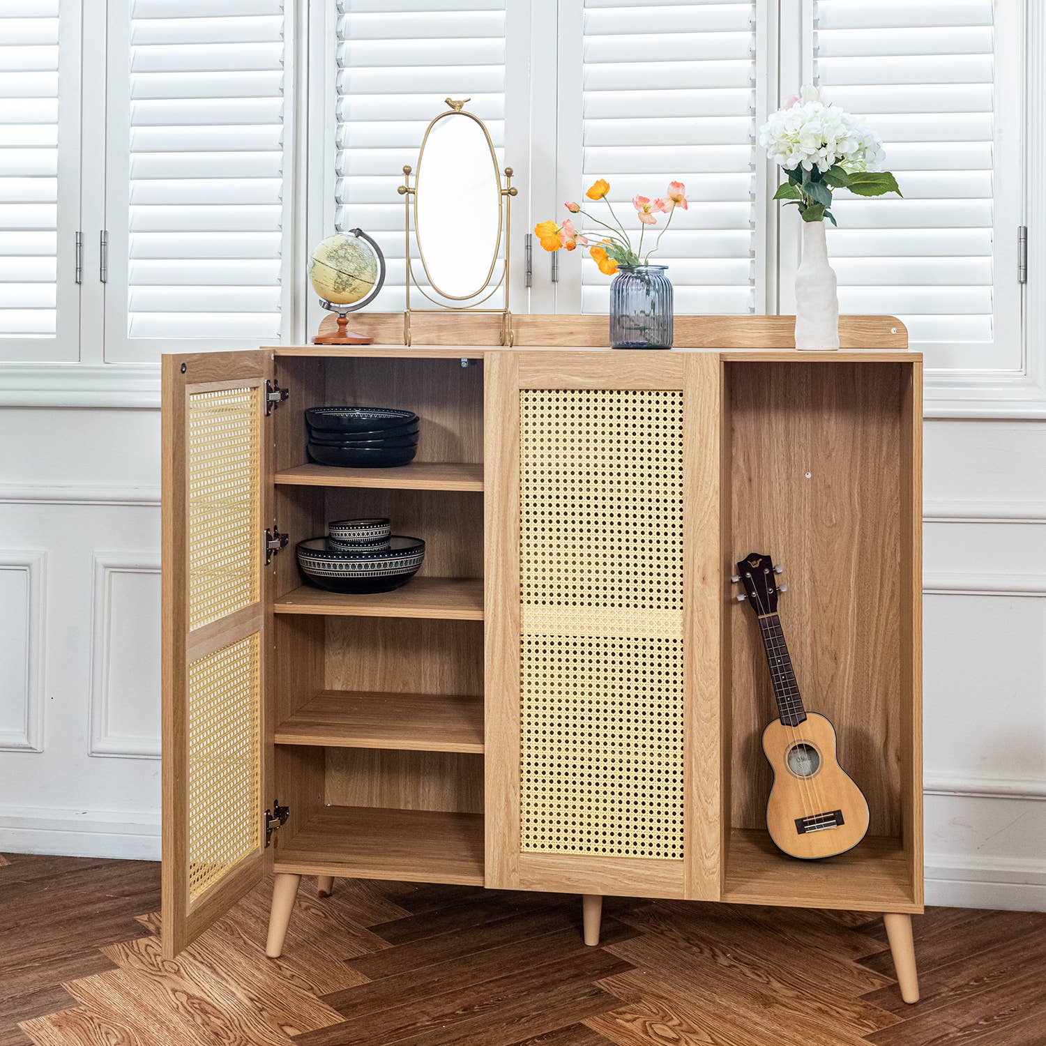 39F Inc. - Wholesale Cabinet - Rattan Sideboard Storage Cabinet with Rattan Decorated Doors7