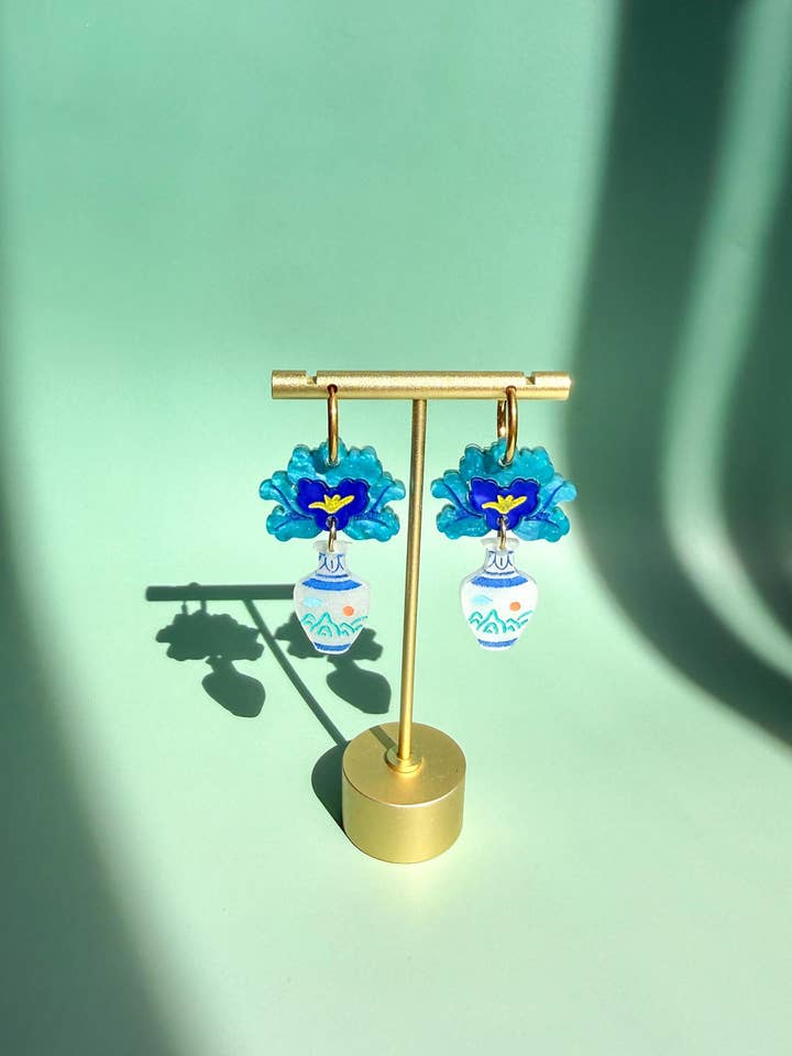 Peony Vase Earrings for wholesale by Sunnie Creative