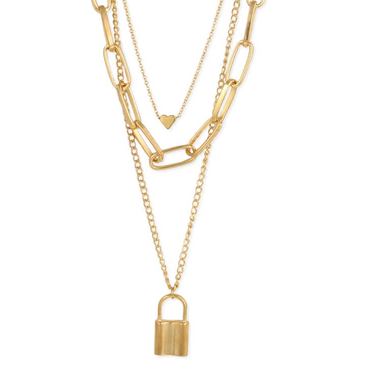 ZAD - Wholesale Pendant/Charm Necklace - Locked in Love Gold Layer Necklace