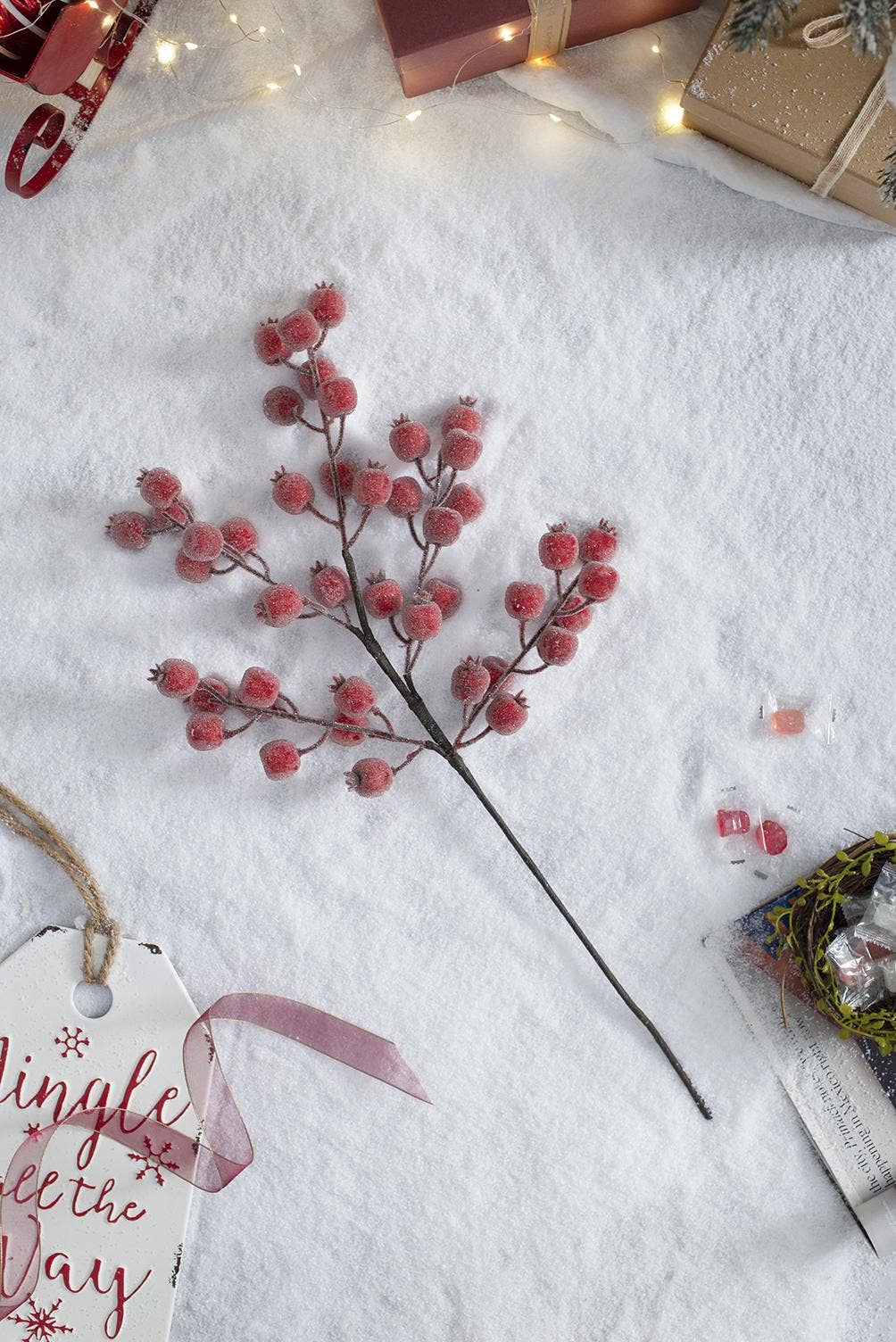 A&B Home Group Inc. - Wholesale Christmas Decoration - 24"H Frosted Red Berry Sprig0