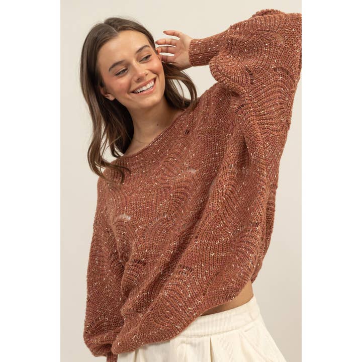 HYFVE - Wholesale Knit Sweater - Women's - HF25A287-Pointelle Chunky Knit Sweater