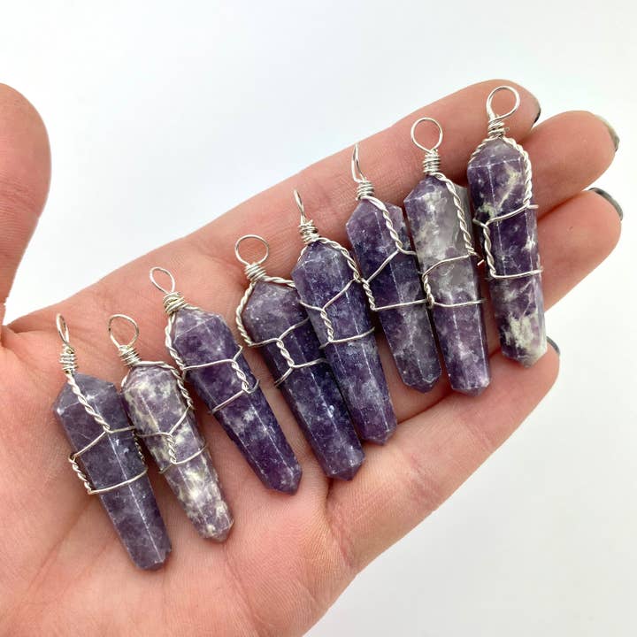 Colgante de lepidolita envuelto en alambre de 5 piezas para venta al por mayor de Moon Mountain Gems