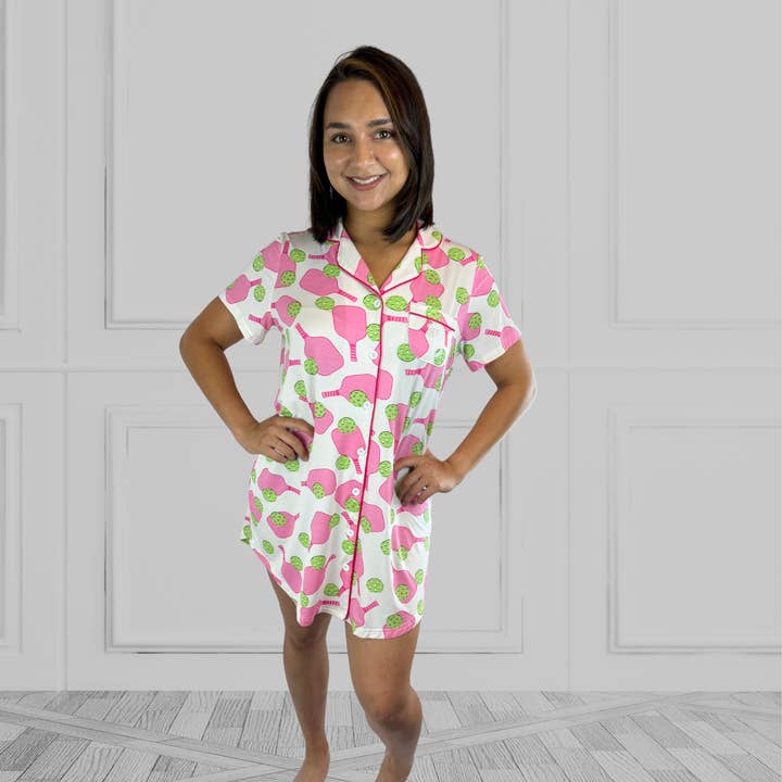 Bamboo Button-Front Pickleball Nightgown --Perfect Gift for Pickleball Enthusiasts for wholesale by Willie J’s: The Easy PJ’s