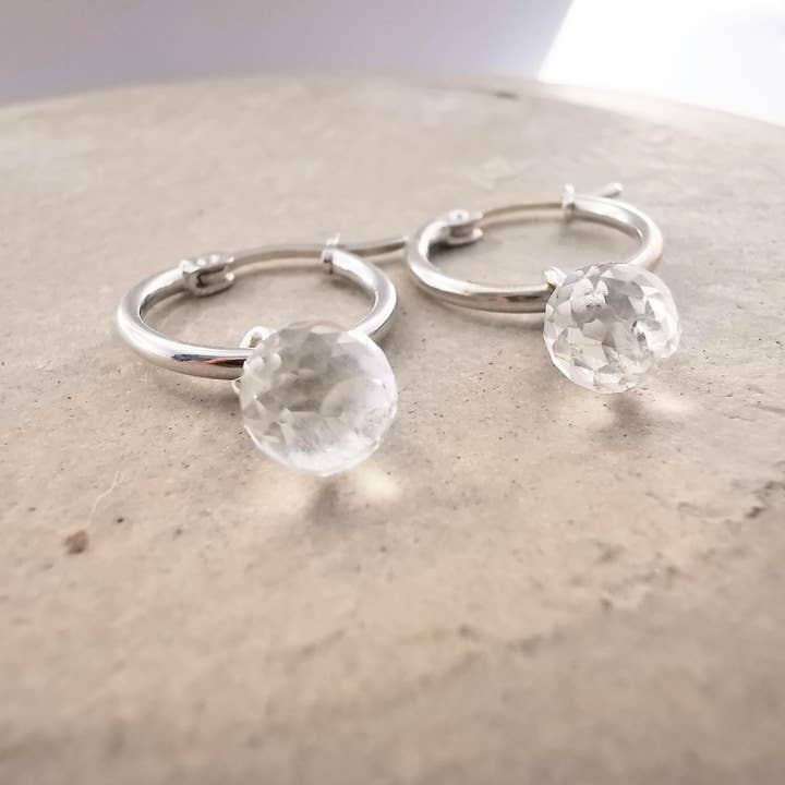 Sterling Silver Crystal Quartz Lever Back Hoop Earrings for wholesale by Sophellie Jewellery