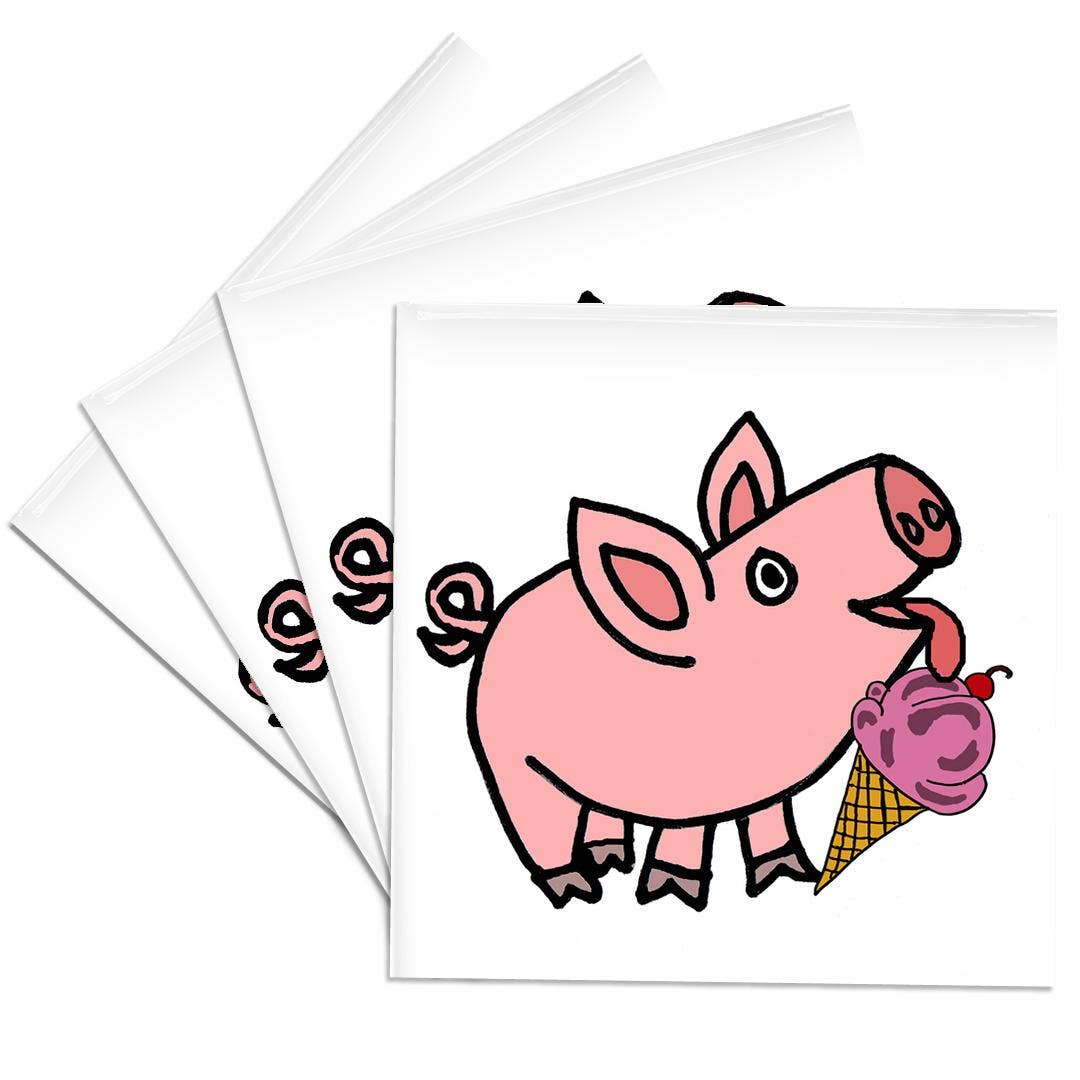 3dRose - Wholesale Coasters - 3dRose, Funny Cool Pink Pig eating ice Cream Cone Cartoon, Coaster0