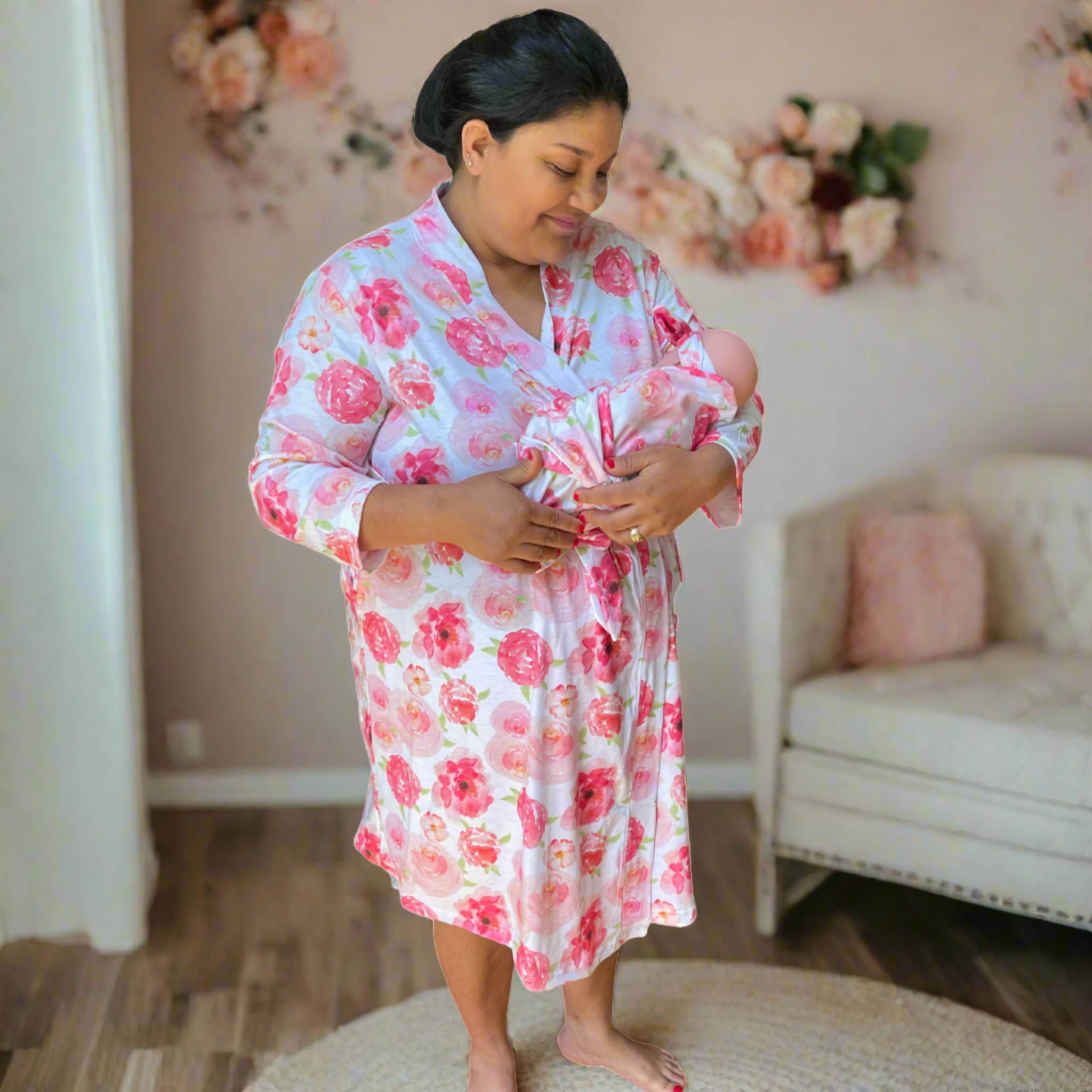 Willie J’s: The Easy PJ’s - Wholesale Nursing Dress - Maternity - New Mom Essential Matching Robe and Swaddle Set with Headband3