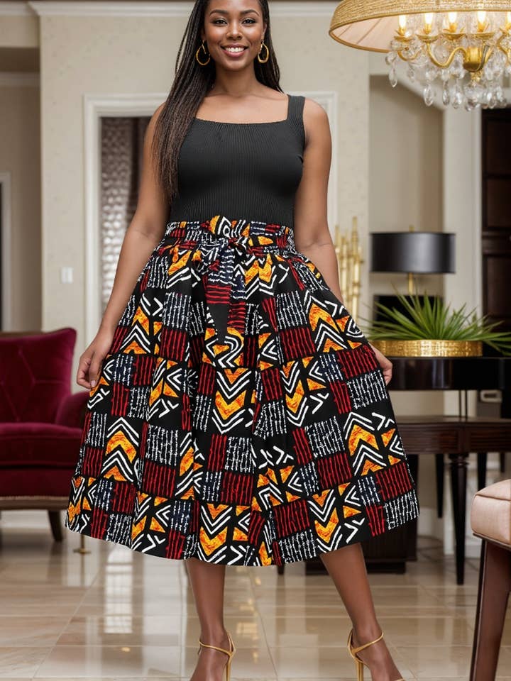 Women's African Print Mid Length Skirt 28" - One Size Fits for wholesale by KaraChic