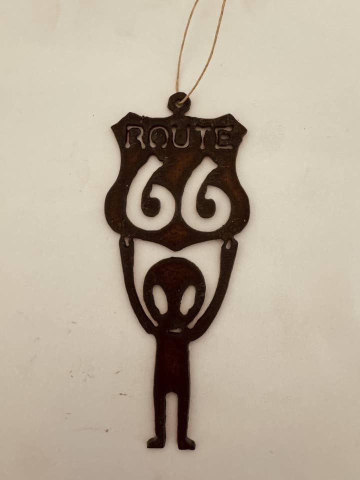 Alien Holding Route 66 Rustic Metal Ornament Area 51 for wholesale by Universal Ironworks USA