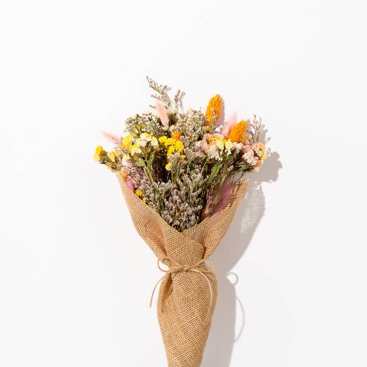 Wildflower Co. - Wholesale Dried/Pressed Flowers - Burlap Forever Flowers Bouquet | Golden Hour