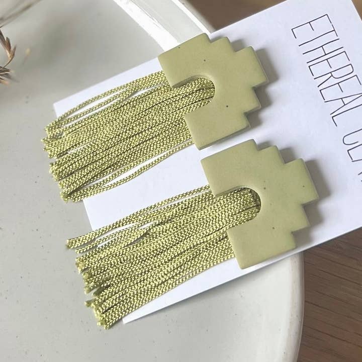 Brincos de barro com franjas, estilo sudoeste por atacado de Ethereal Clay