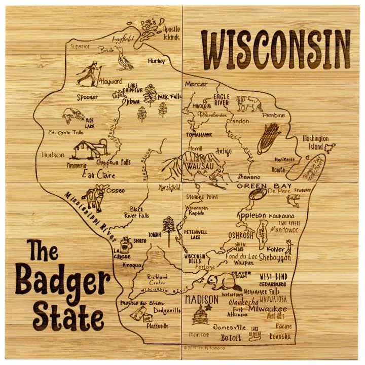 Totally Bamboo - Wholesale Coasters - Wisconsin Puzzle 4-Pc. Coaster Set with Case