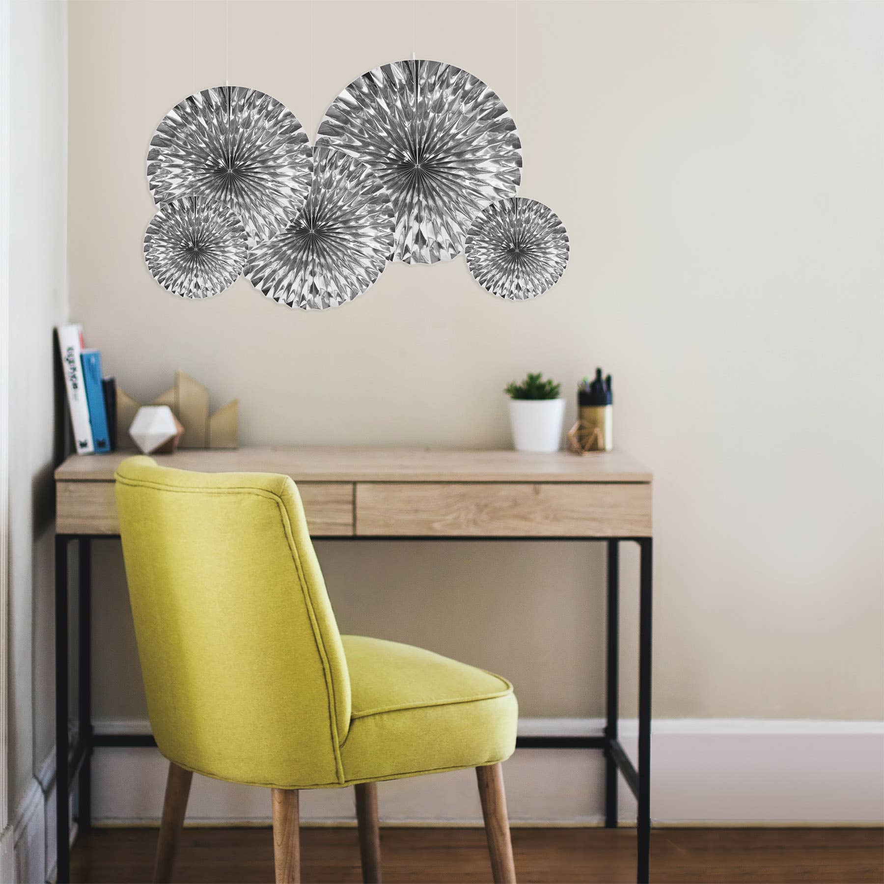 Beistle - Wholesale Party/Paper Folding Fan - Silver Metallic Fans, 5 per package1