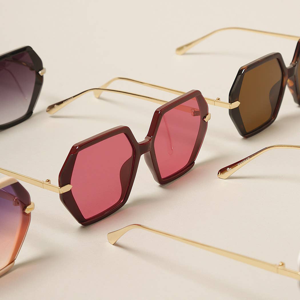  ASSORTED Women's Hexagonal Gold Leg Sunglasses for wholesale on Faire6
