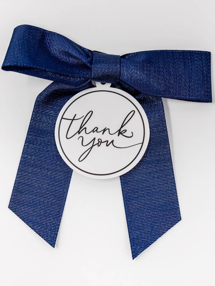 Nœud de bouteille métallisé bleu marine argenté + étiquette cadeau™ - Merci pour la vente par Wrapido!