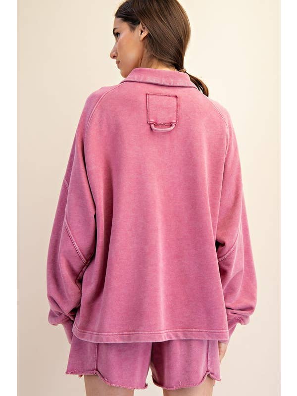 Sunday Morning - Wholesale Sweatshirt - Women's - T170037 LONG SLEEVE MINERAL WASHED POLO SWEATSHIRT2