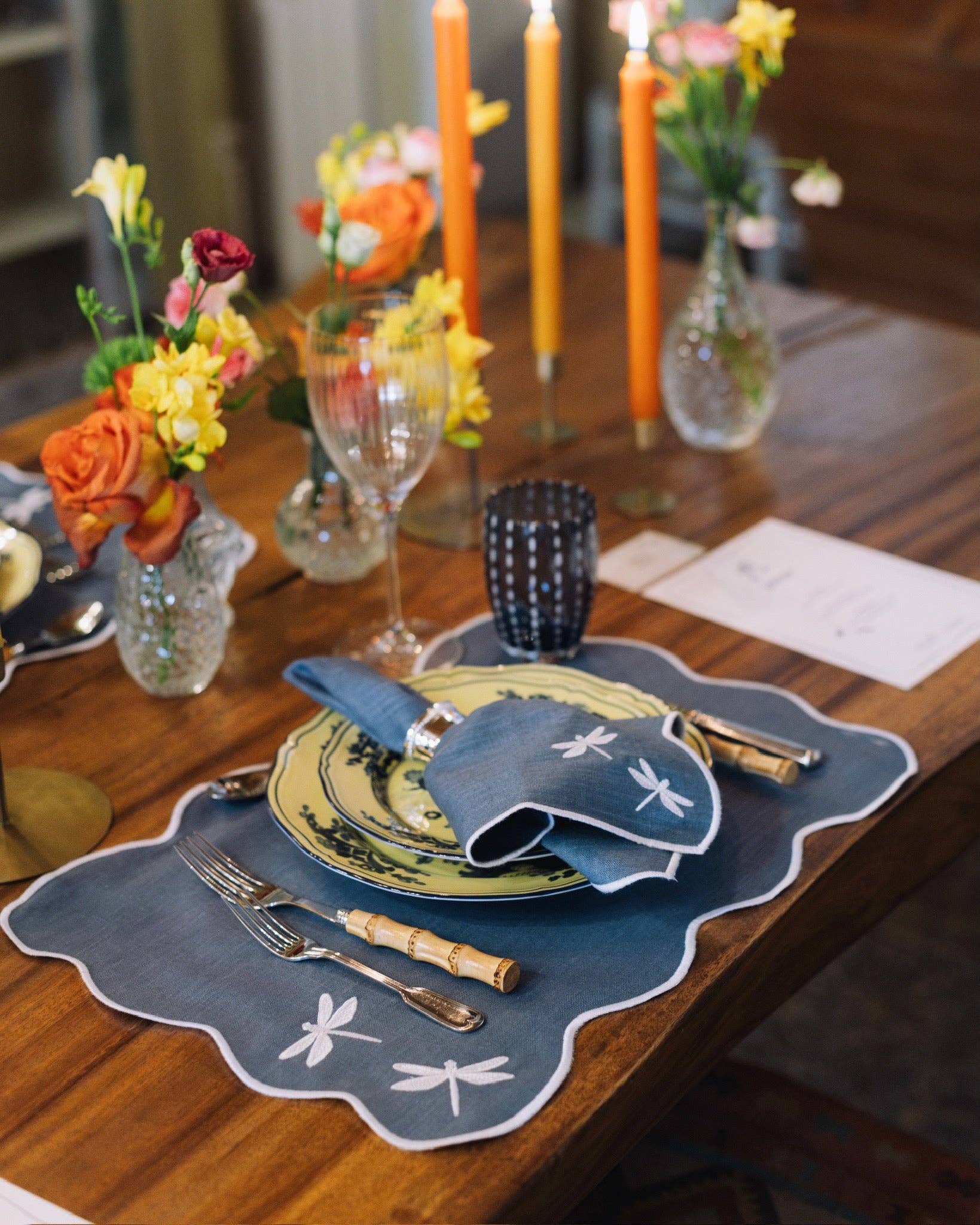 Mariaida Home - Vendita all'ingrosso Tovagliette - Libellule Individuali, Blu con Bianco Antimacchia0