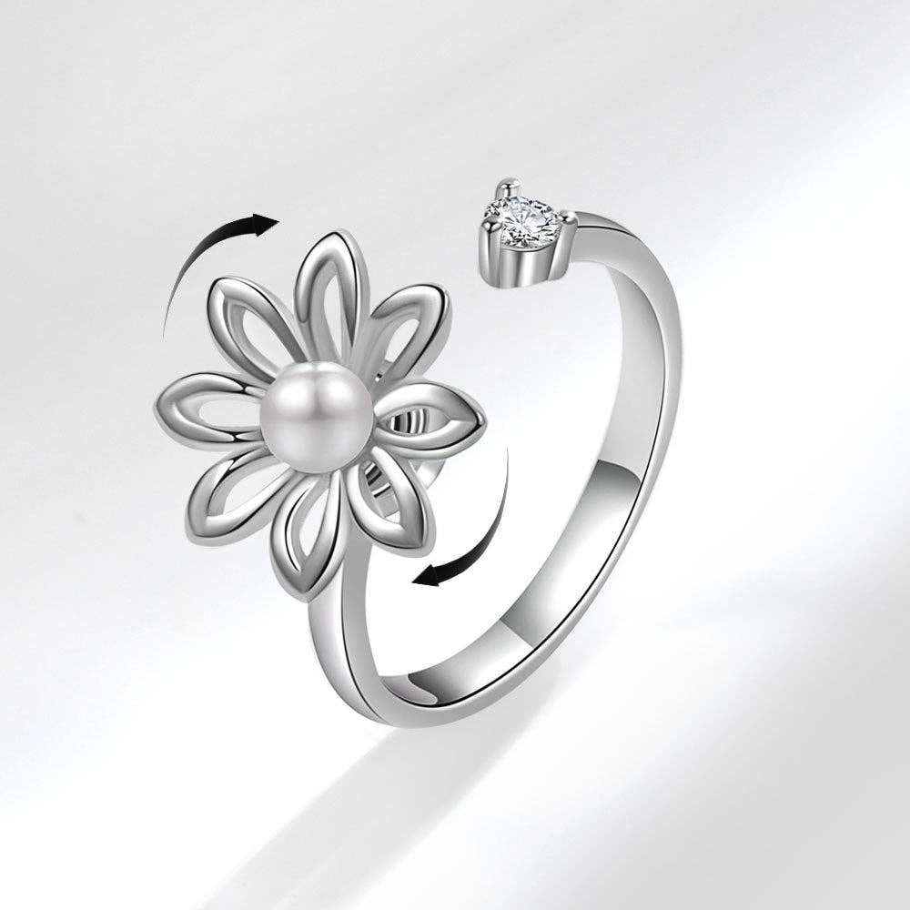 Perimade & Co. LLC - Wholesale Multi-Stone Ring - Pearl Flower Anxiety Fidget Spinner Ring in Solid Copper
