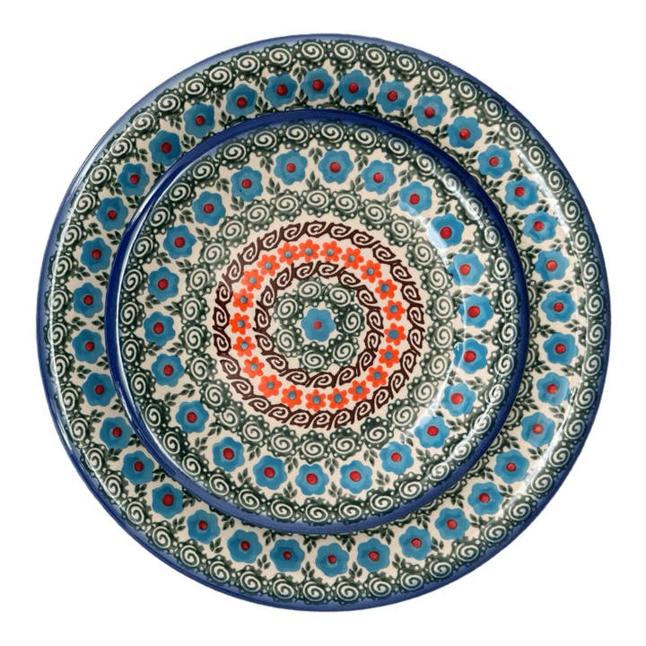Plate, Round, Dinner, 10.25" in "Teal Pompons" by Andy | NDA113-62 for wholesale by Polish Pottery Outlet