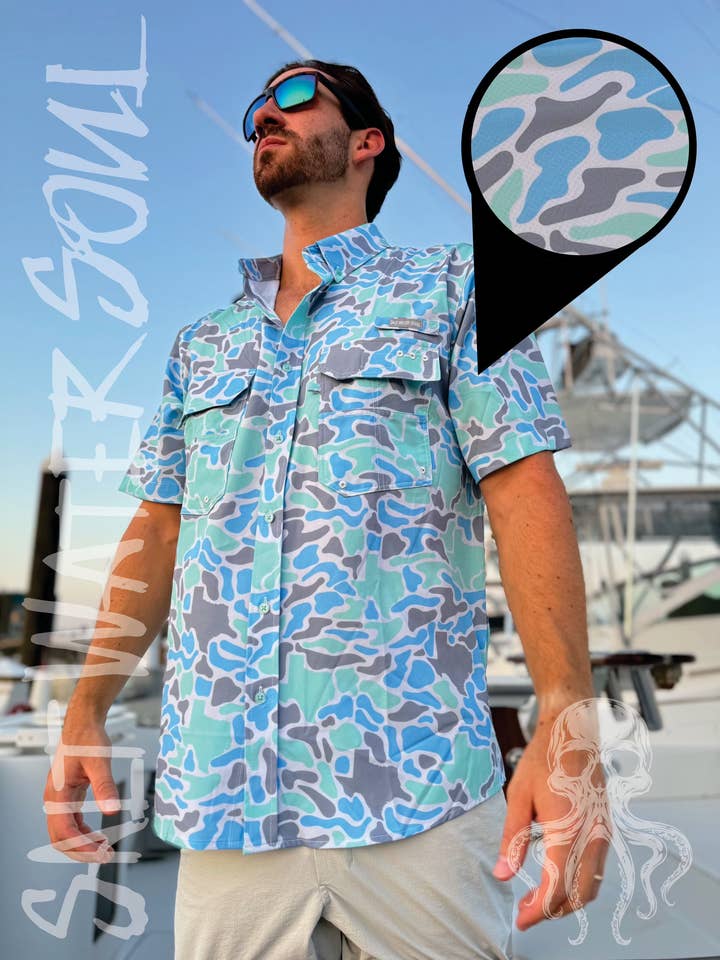 SALT WATER SOUL - Wholesale Overhemd met knopen - Heren - Texas Coastal Camo vissersshirt0