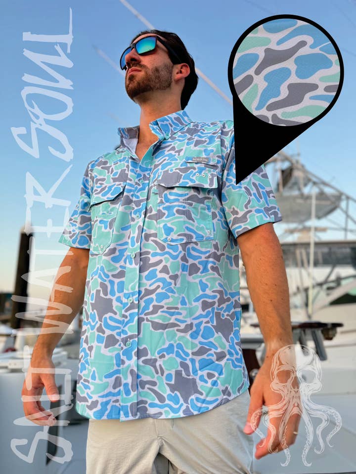 SALT WATER SOUL - Wholesale Button Down Shirt - Men's - Texas Coastal Camo Fishing Shirt