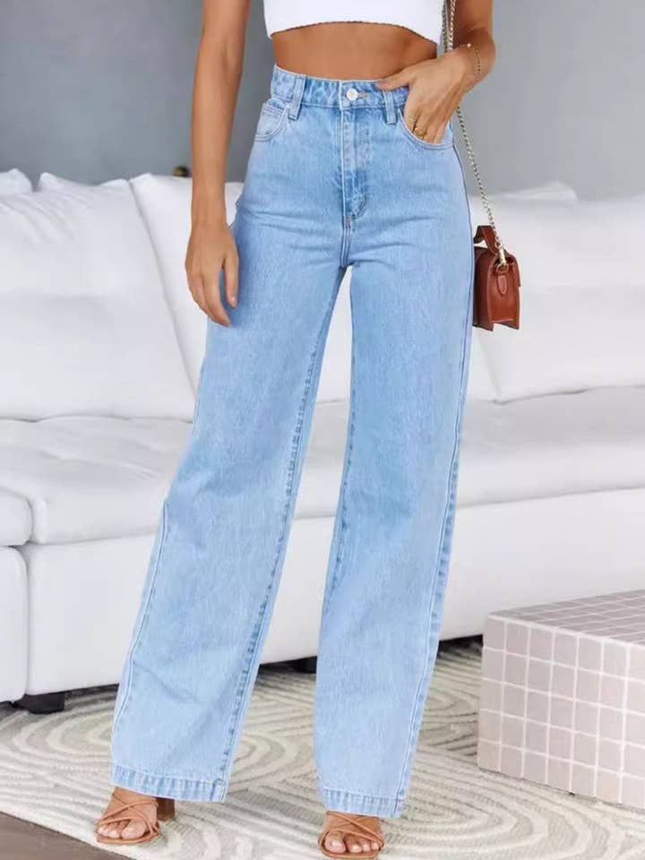 High Waist Denim Pant Straight Leg Jeans DPB3012 for wholesale by Dipped Shop