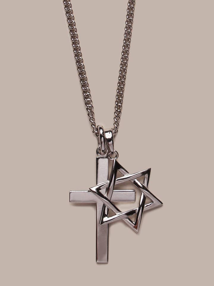 Sterling Silver or Vermeil Gold Cross and Star of David Pendant Necklace for Men for wholesale by We Are All Smith