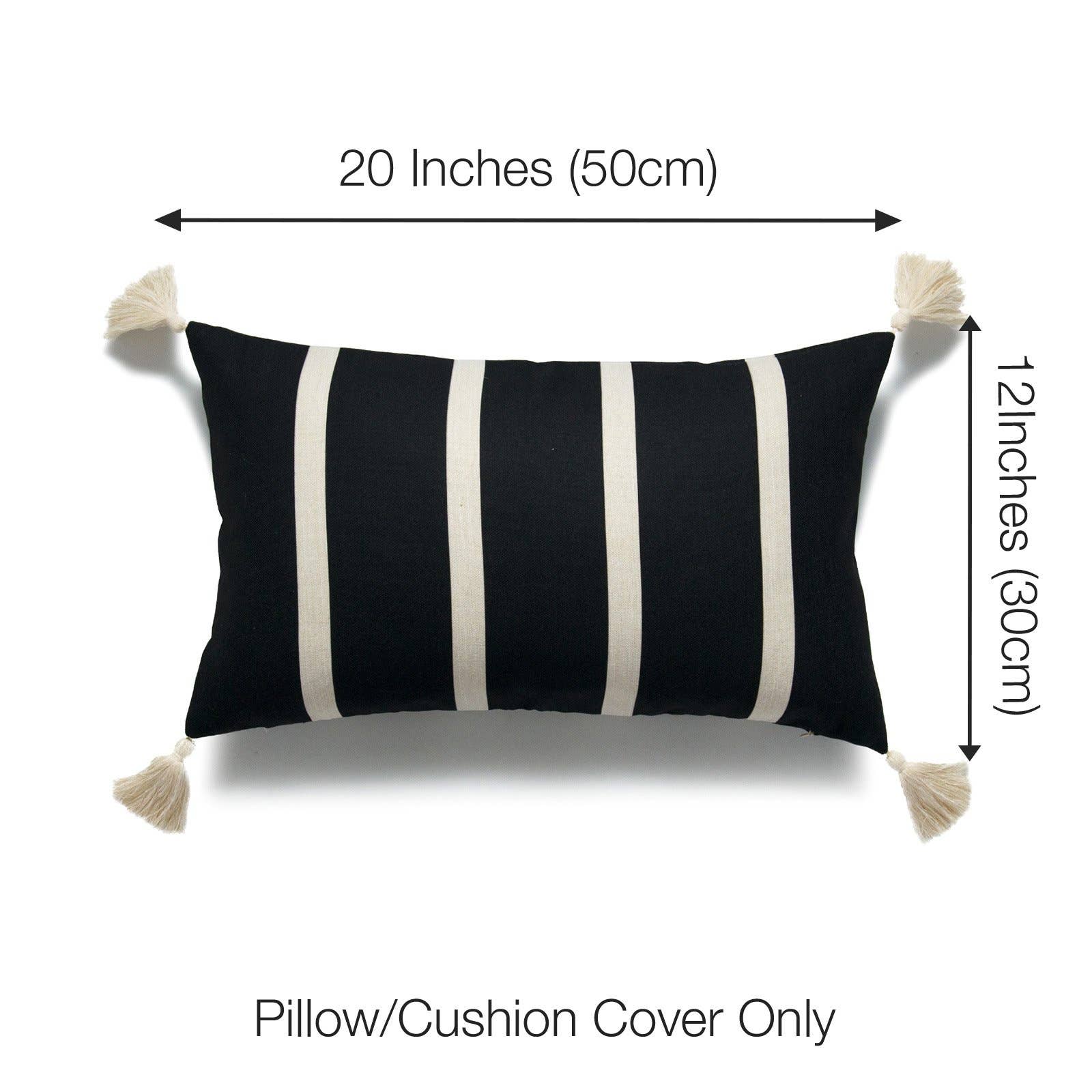 Hofdeco – wholesale Throw pillow cover – Moroccan Tassel Neutral Lumbar Pillow Cover, Stripes, Black2